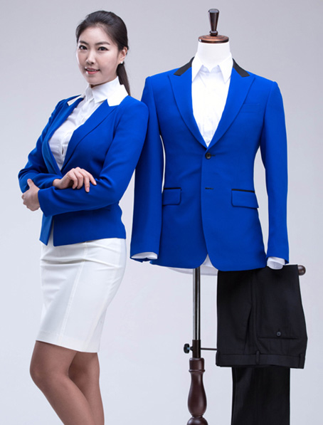 重庆宝蓝色职业装套裙定做,女式工作职业装订制厂家