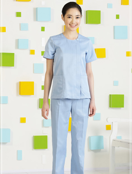 成都订做淡蓝短袖护士服,牙科医院护士服定制厂家